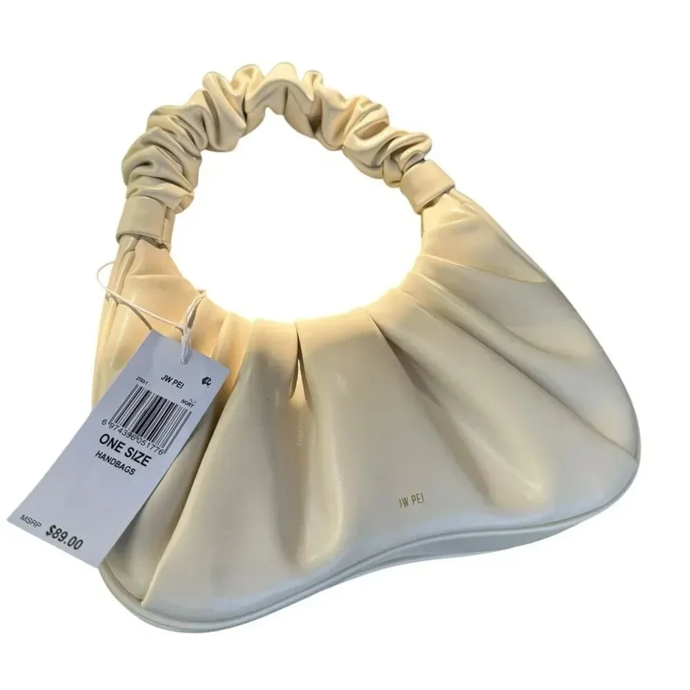 JW PEI Gabbi Ruched Hobo Handbag - Ivory Ruched Handle